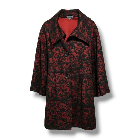 Shana Apparel Women’s Red Black Floral Jacket Coat Large Pockets NWOT - Picture 1 of 8